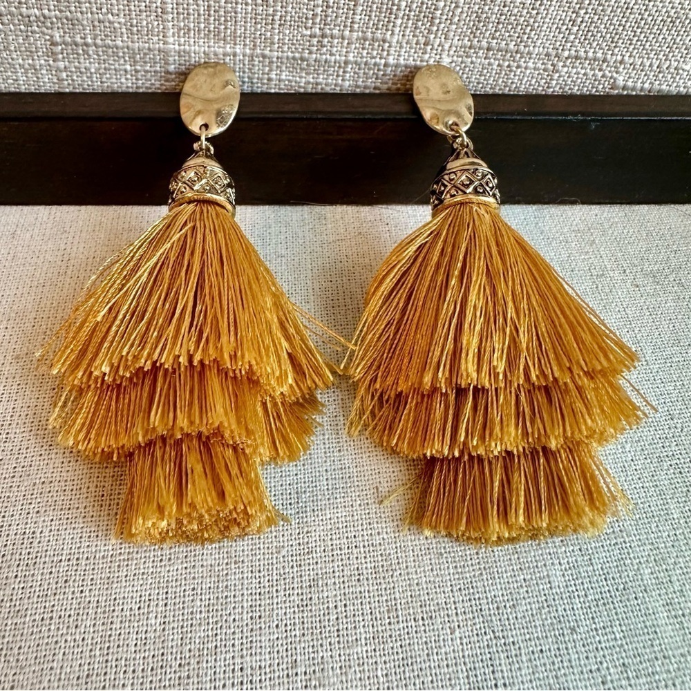 Golden Yellow Boho Tassel Pendant Dangling Earrings